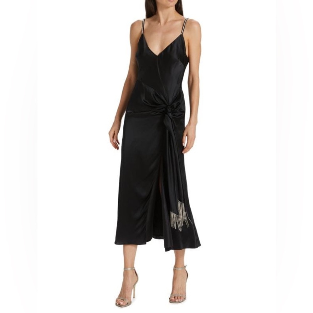 NWOT Christian Lacroix Black V Neck Dress with Rhinestones Details